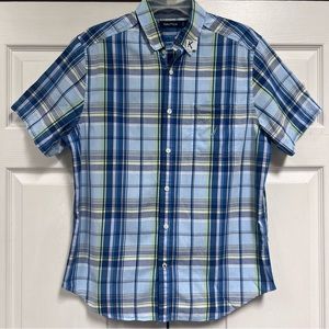 Nautica Casual Button Down Shirt Short Sleeves Size M Blue/Green